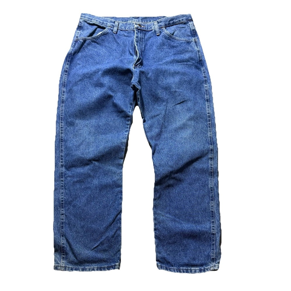 VTG Rustler Jeans 38x29 Blue Denim USA Fabric Relaxed Fit Straight Leg Work Pant - Picture 1 of 7
